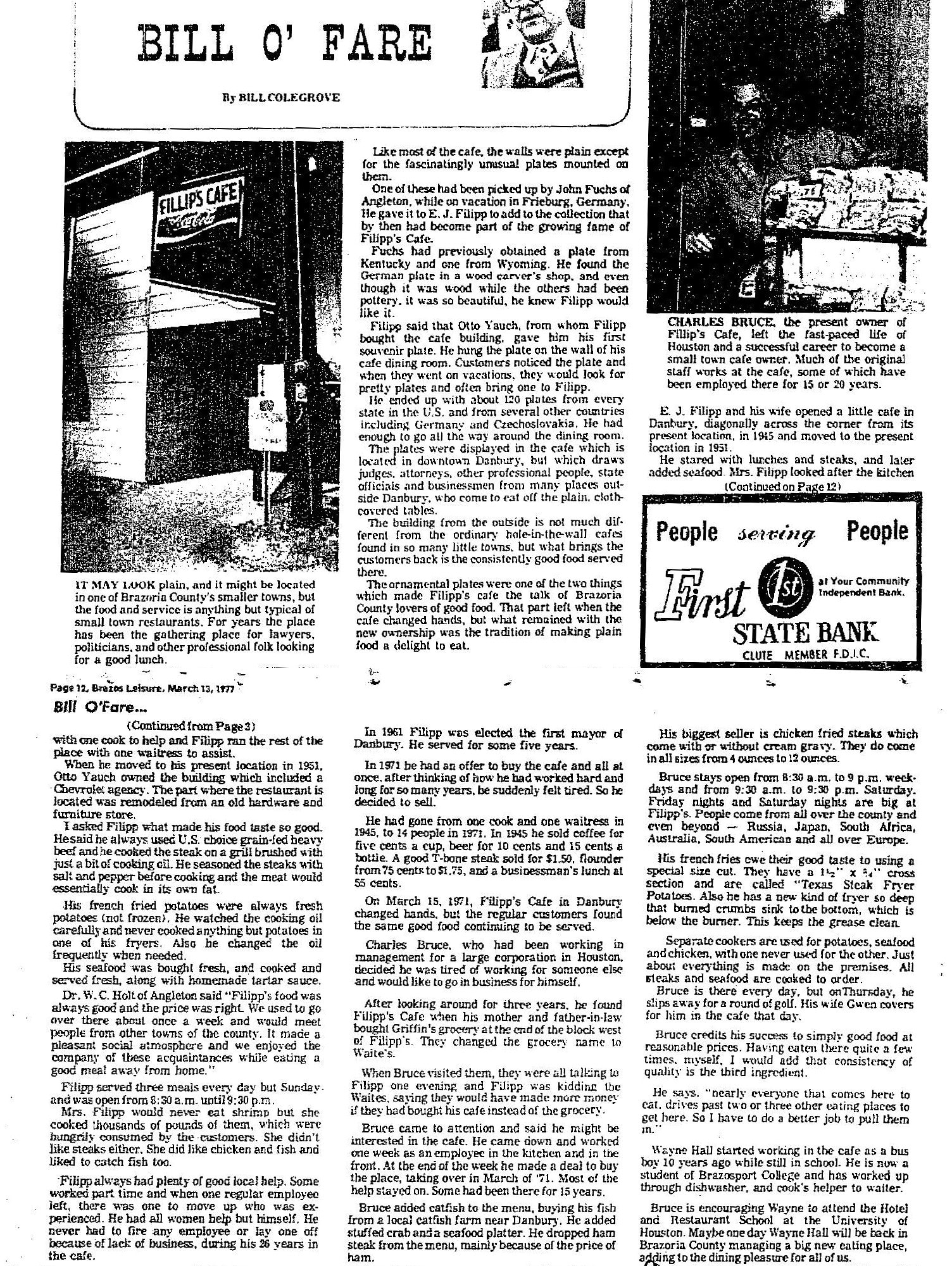 Brazosport Facts Mar 13 1977 p 50 - Filipp's Cafe